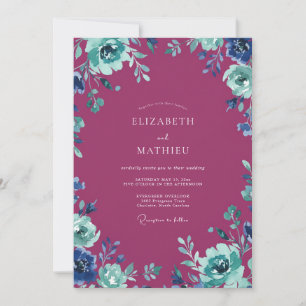 Convites Casamento Pintado Magenta Teal Pressionado
