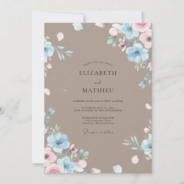 Convites Casamento Pintado Mocha Periwinkle (Frente)