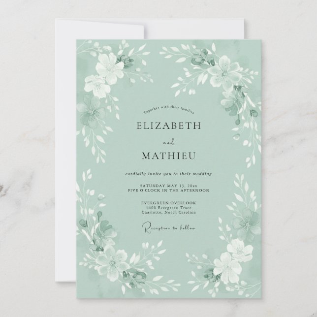 Convites Casamento Pintado na Natureza em Verde Menta (Frente)