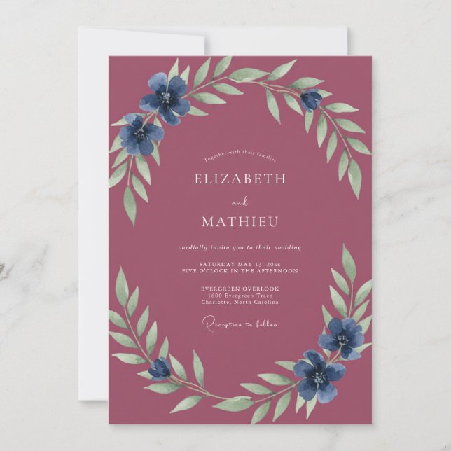 Convites Casamento Pintado Plum Sapphire (Frente)