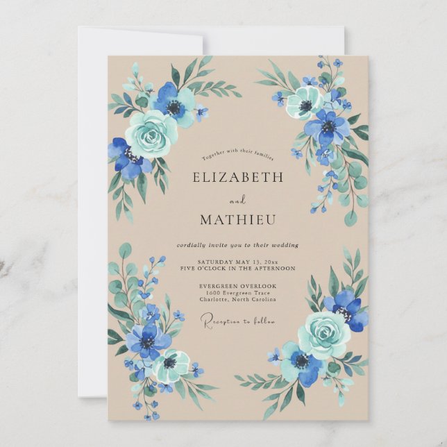Convites Casamento Pintado Safira Bege (Frente)