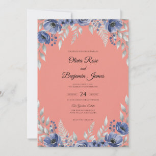 Convites Casamento Pintado Salmão e Periwinkle