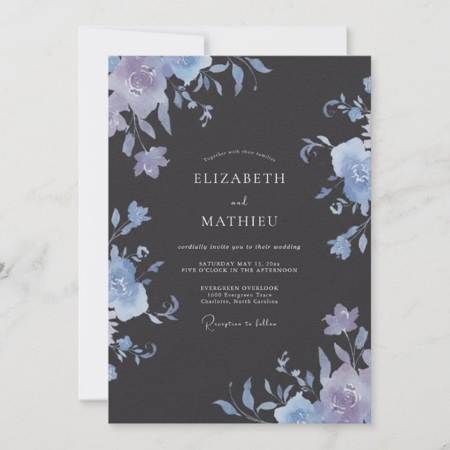 Convites Casamento Pintado Slate Periwinkle (Frente)