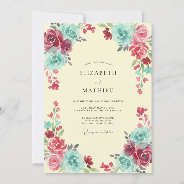 Convites Casamento Pintado Turquesa Magenta (Frente)