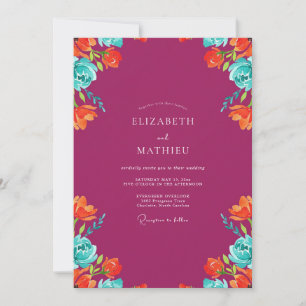 Convites Casamento Pintado Turquesa Magenta Costeira