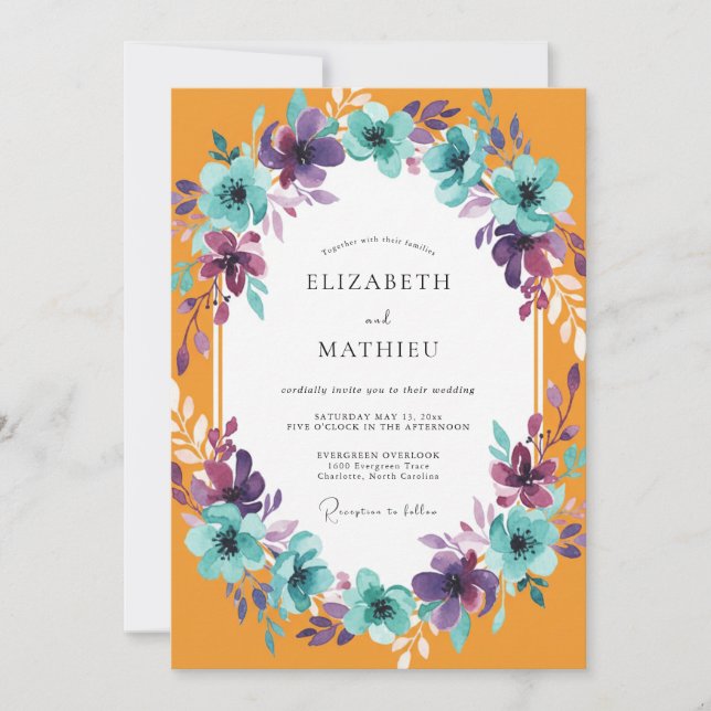 Convites Casamento Pintado Turquesa Marigold (Frente)