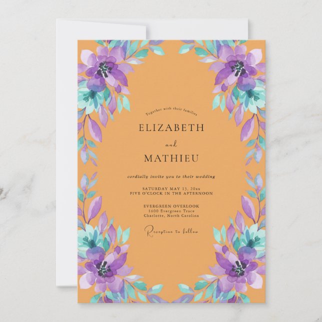 Convites Casamento Pintado Violeta Âmbar (Frente)