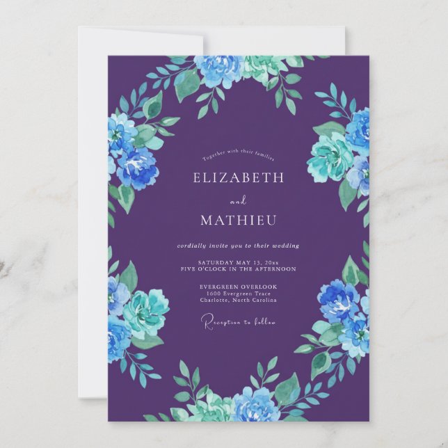 Convites Casamento Pintado Violeta Azul (Frente)