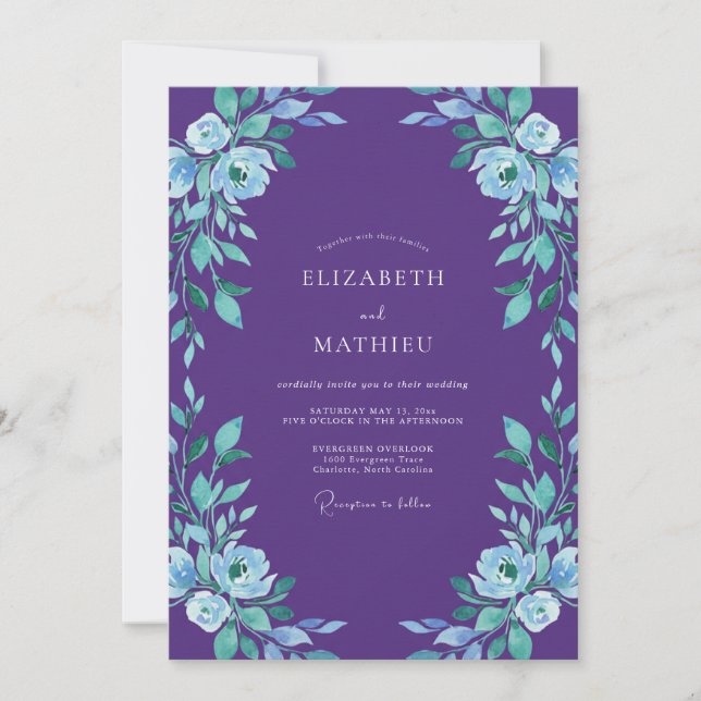 Convites Casamento Pintado Violeta e Periwinkle (Frente)