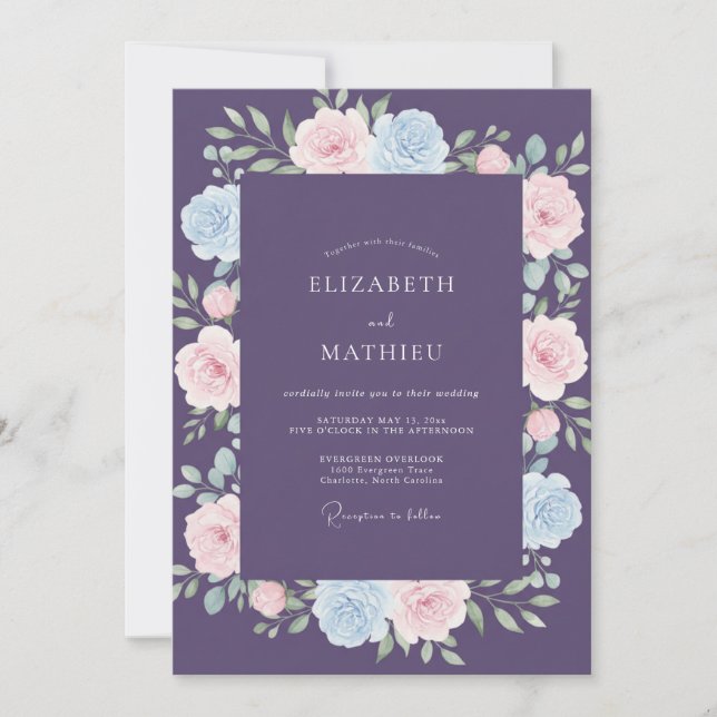 Convites Casamento Pintado Violeta Ranunculus (Frente)