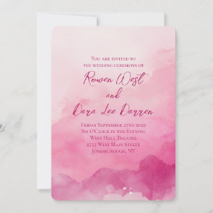 Convites Casamento Pintura Ombre Aquarela Rosa Vibrante