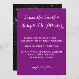Convites Casamento Planetário de Cluster com Galáxia Roxa