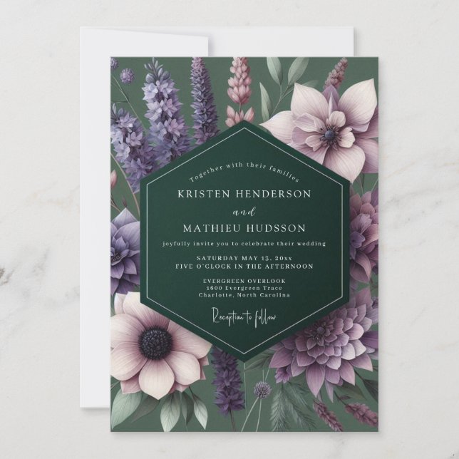 Convites Casamento Plum Enchanted Flora (Frente)