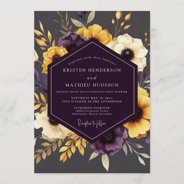 Convites Casamento Plum Gilded Flora (Frente)