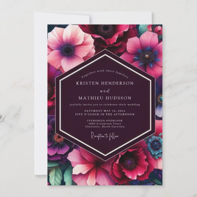 Convites Casamento Plum Moody Bloom (Frente)