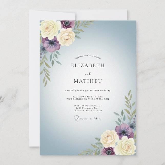 Convites Casamento Plum Slate Ranunculus Sage (Frente)
