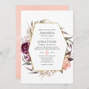 Convites Casamento Plum Velvet e Blush Pink Floral