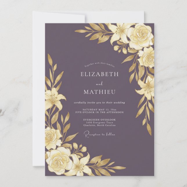 Convites Casamento Plumoso Dourado (Frente)