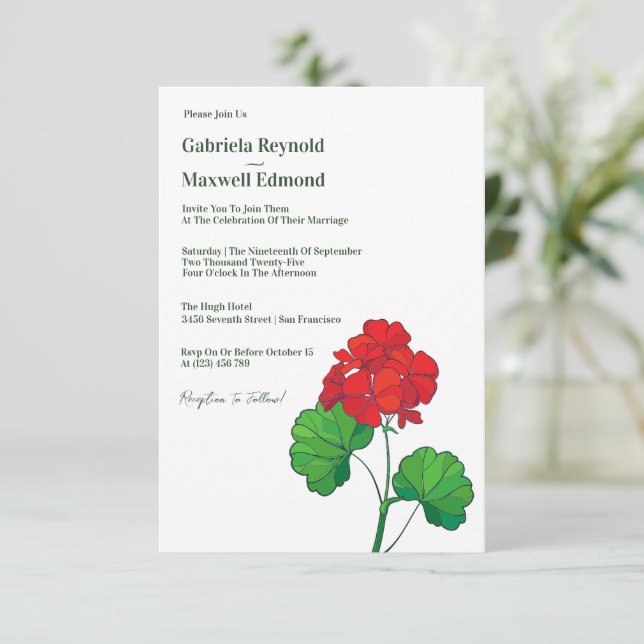 Convites Casamento plural com Geranium personalizável do et (Em pé/Frente)