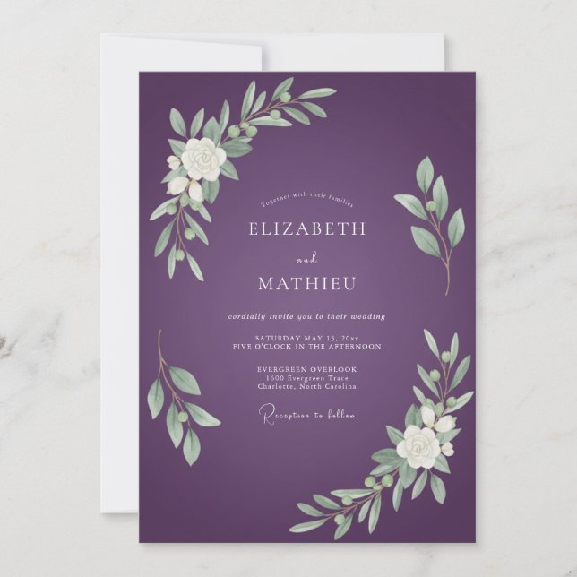 Convites Casamento Poeira de Eucalipto Folhagem Âmbar (Frente)