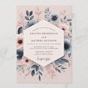 Convites Casamento Poético Anêmona Azul Aço