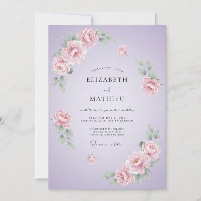 Convites Casamento Poético de Lilás na Primavera (Frente)