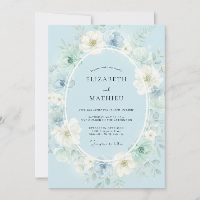 Convites Casamento Poético de Primavera Azul Ártico (Frente)