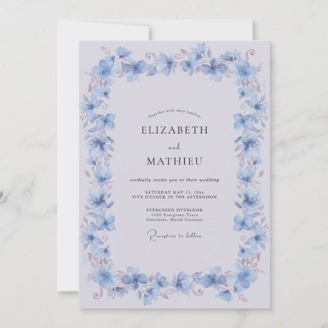 Convites Casamento Poético de Primavera Azul Centáurea (Frente)