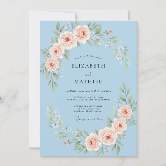 Convites Casamento Poético de Primavera Azul Céu (Frente)