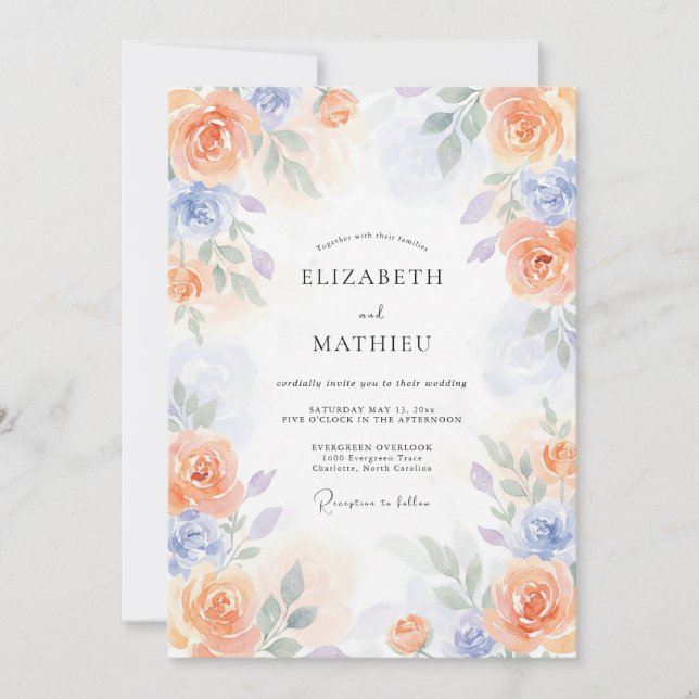 Convites Casamento Poético de Primavera com Tons de Pêssego (Frente)