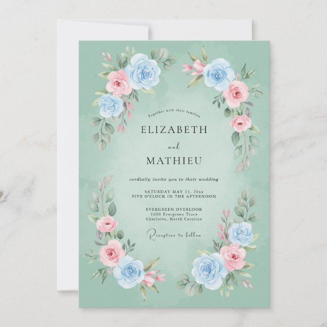 Convites Casamento Poético de Primavera em Verde Limão (Frente)