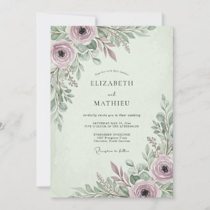 Convites Casamento Poético de Primavera em Verde Sage