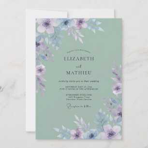 Convites Casamento Poético em Aquarela Verde Sálvia