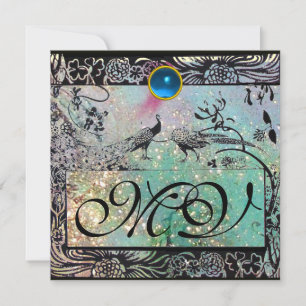 Convites CASAMENTO POMBOS DO AMOR MONOGRAMA Preto Aqua Azul