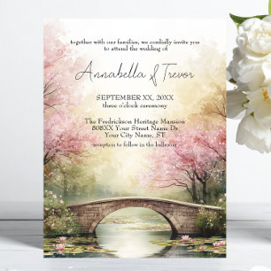 Convites Casamento Ponte de Aquarela Romântica & Flores Cor