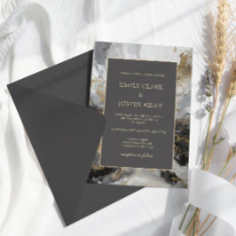 Convites Casamento por Aquarela Artista Antracita Dourada M