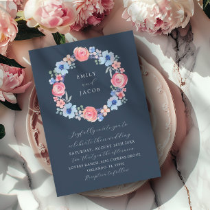 Convites Casamento por Aquarela Azul Escuro Moderno Azul