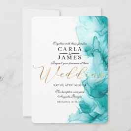 Convites Casamento por Aquarela Azul Turquesa Azul Moderno