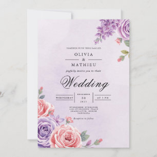Convites Casamento por Aquarela com Arco Floral lavanda