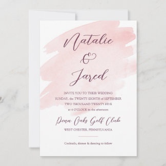 Convites Casamento por Aquarela Cor-de-Rosa Esbranquiçada