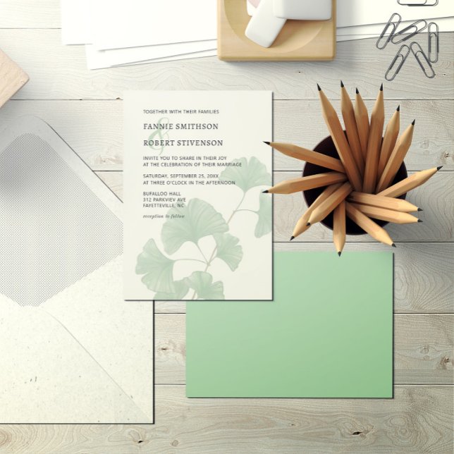 Convites Casamento por Aquarela da Árvore Ginkgo Moderna (Criador carregado)