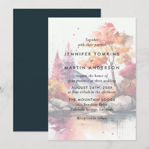 Convites Casamento por Aquarela de Árvores do Lago Fall Mou