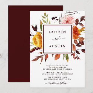 Convites Casamento por Aquarela de Autumn Garden Marsala