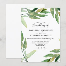 Convites Casamento por Aquarela de Folhas Verdes Botânicas