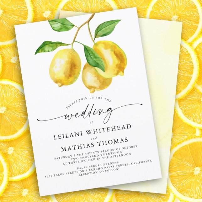 Convites Casamento por Aquarela de Lemon Citrus (Lemon citrus watercolor wedding invitation that is perfect for your summer wedding. )