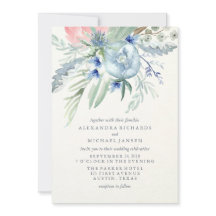 Casamento por Aquarela de Peonia Azul e Rosa