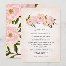 Convites Casamento por Aquarela de Peônias Rosa Escamosas