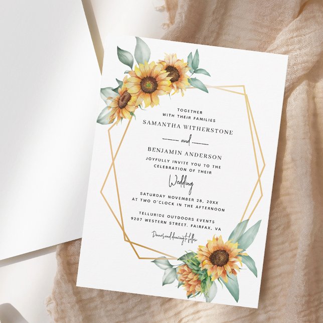 Convites Casamento por Aquarela de Sunflower Eucalyptus Gre (Sunflower Eucalyptus Greenery Watercolor Wedding Invitation)