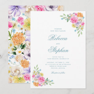 Convites Casamento por Aquarela do Bright Garden Floral Par