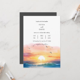 Convites Casamento por Aquarela em Planeta de Praia